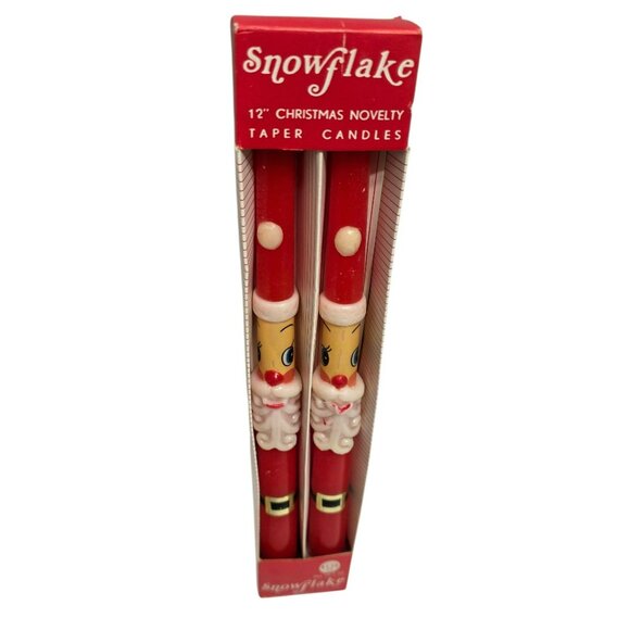 Vintage Christmas Santa Claus Taper Candles 12" Pair MCM Holiday Decor Kitschy - Picture 5 of 6